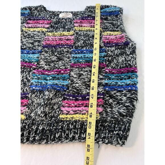 VTG Sweater Vest Hand Knit Gray Mohair Rainbow SZ LG Artsy Indie Grunge - Picture 6 of 6